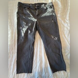 Old Navy Distressed Ankle Jeans in Gray Boyfriend Mid Rise